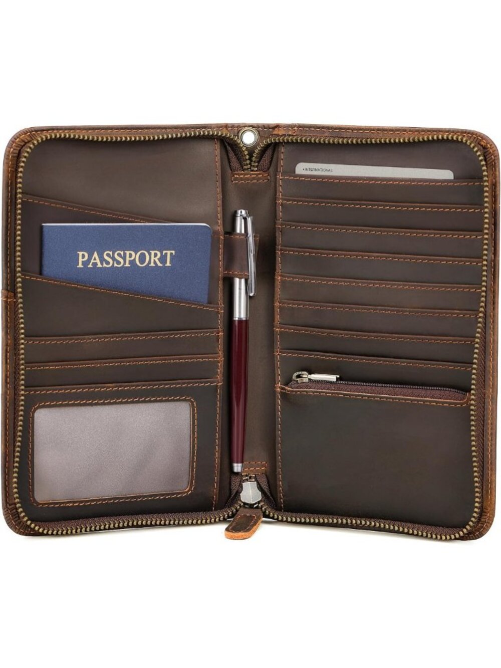 Full Grain Leather RFID Blocking Passport Holder & Travel Document Organizer
